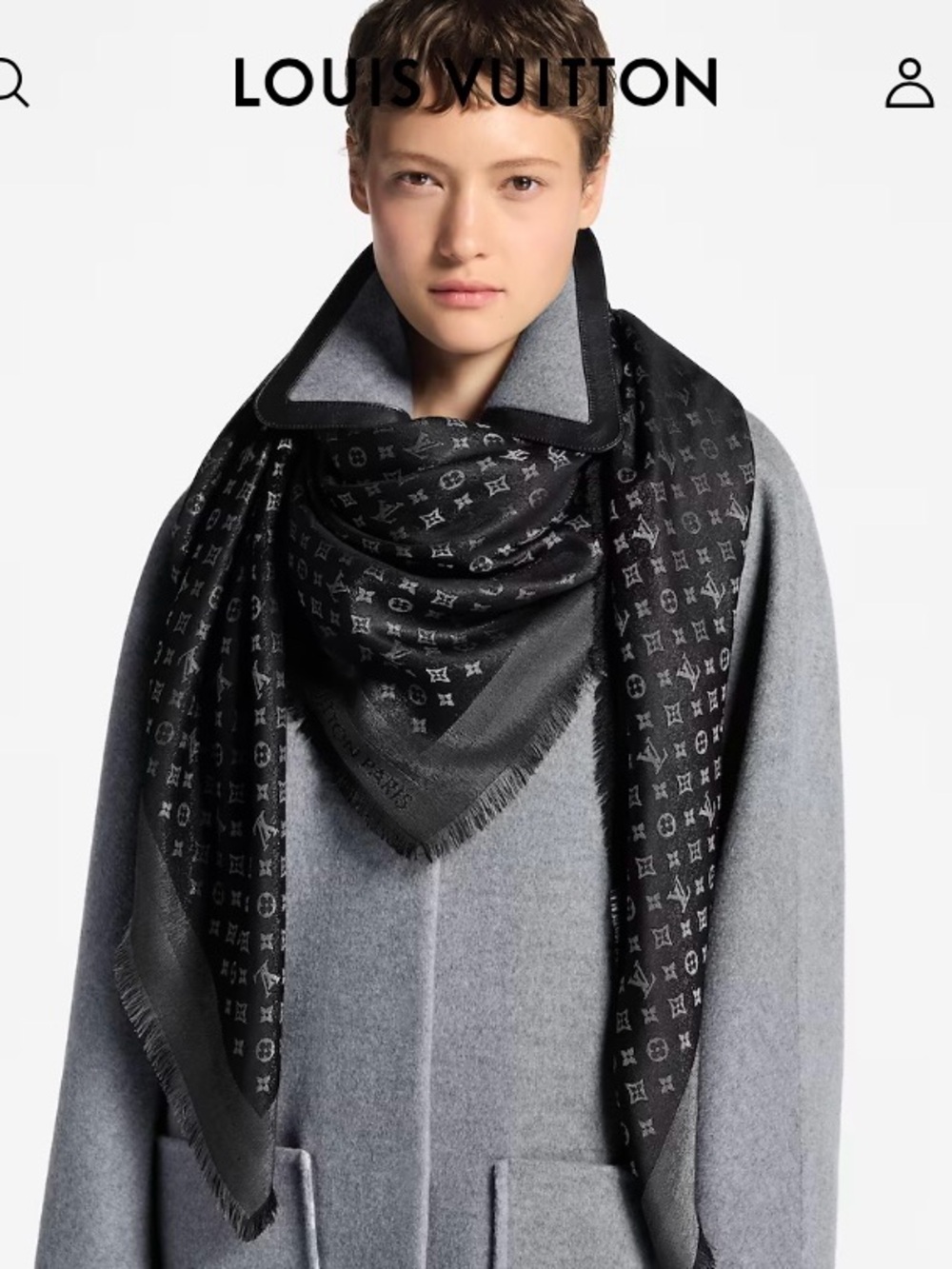 Louis Vuitton Black and Gray Monogram Shawl Scarf